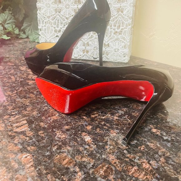 Christian Louboutin Shoes - Christian Louboutin Black Leather Prive' Open Toe Pump- Pre-Owned - Size 38.5